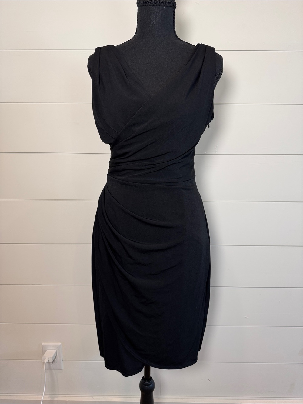 White House Black Market Black Sleeveless
Draped Wrap Bodice Dress | Size 4